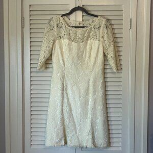 Eliza J cream lace dress 8 women elbow sleeves overlay